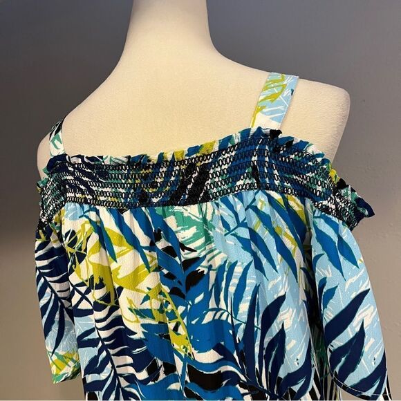 Rose & Olive Tropical Print Off-Shoulder mini Dress size medium - Picture 7 of 13